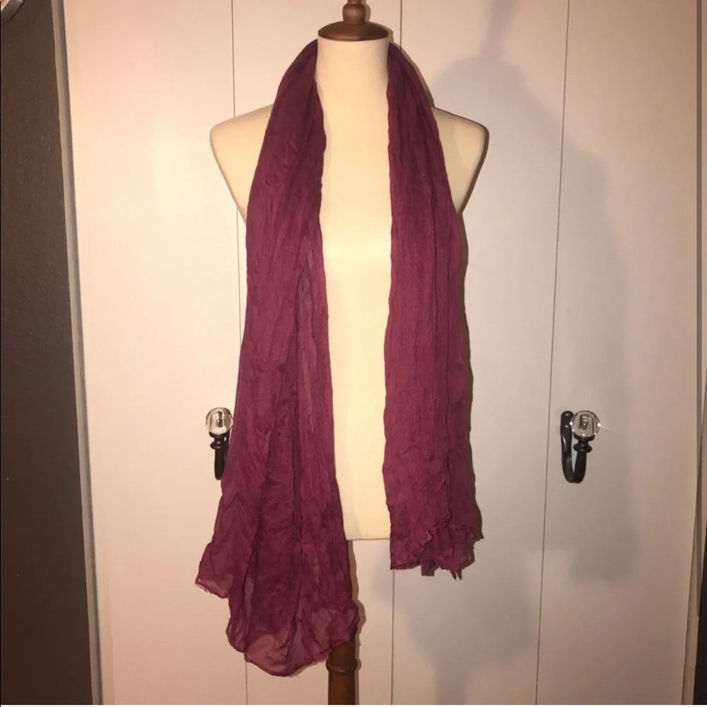 Bundle of two scarves. Green floral scrunched scarf and dark pink/ mauve scarf
